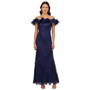 Adrianna Papell Women's Ruffled Off-The-Shoulder Mermaid Gown SZ 8